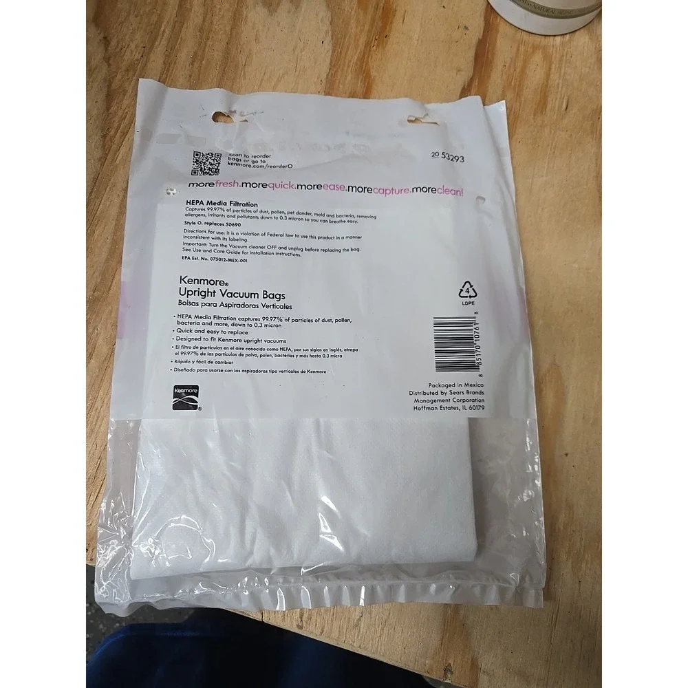 Kenmore 53293 Type O Vacuum Bags HEPA for Upright Vacuums Style 2 bags